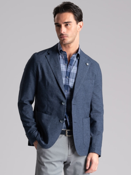 Chaqueta de hombre en mezcla de lino con estampado Pied de Poule