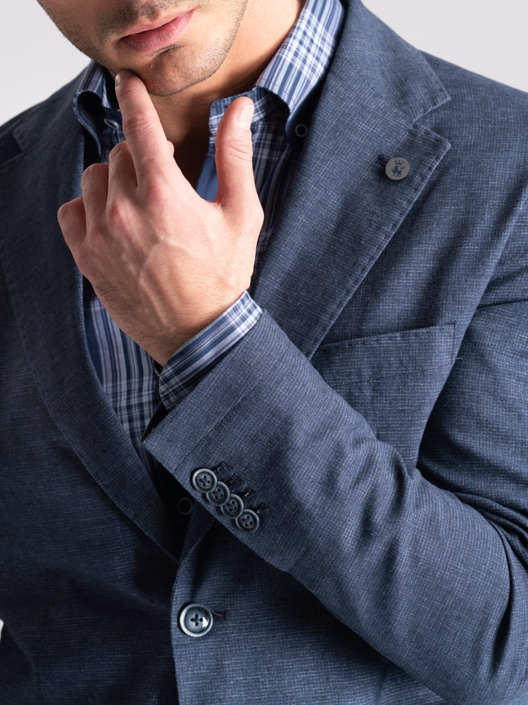 Chaqueta de hombre en mezcla de lino con estampado Pied de Poule