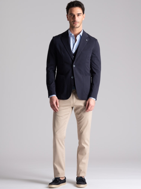 Chaqueta de hombre en tejido Jersey Punto Milano de color azul marino