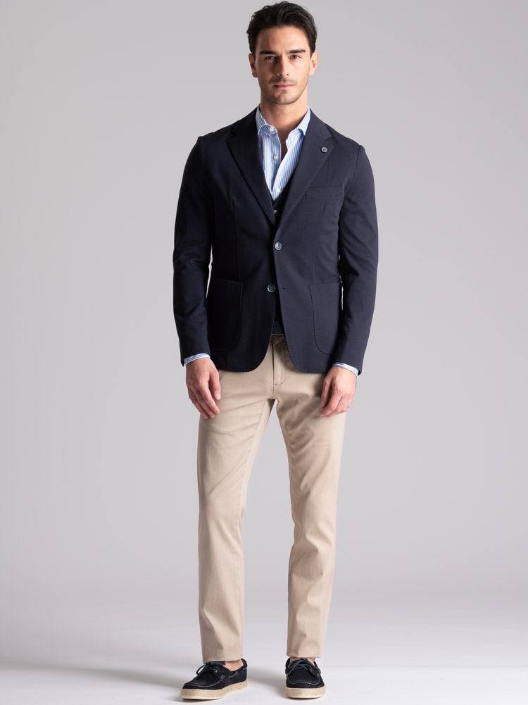 Chaqueta de hombre en tejido Jersey Punto Milano de color azul marino