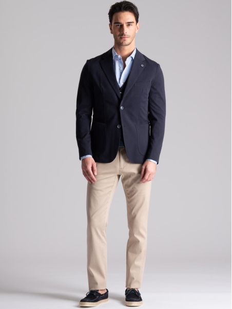 Chaqueta de hombre en tejido Jersey Punto Milano de color azul marino