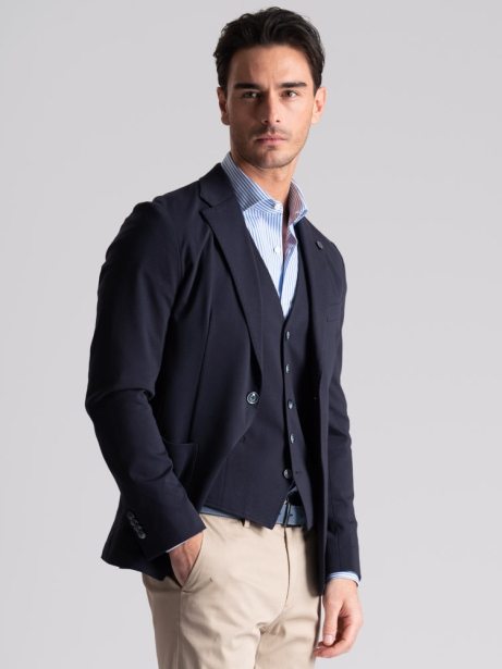 Chaqueta de hombre en tejido Jersey Punto Milano de color azul marino 2