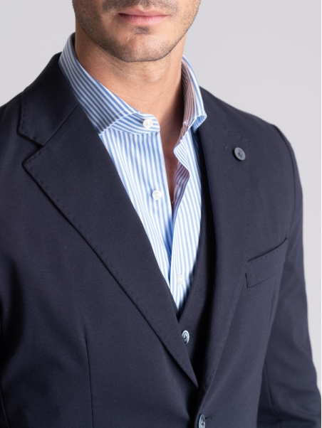 Chaqueta de hombre en tejido Jersey Punto Milano de color azul marino