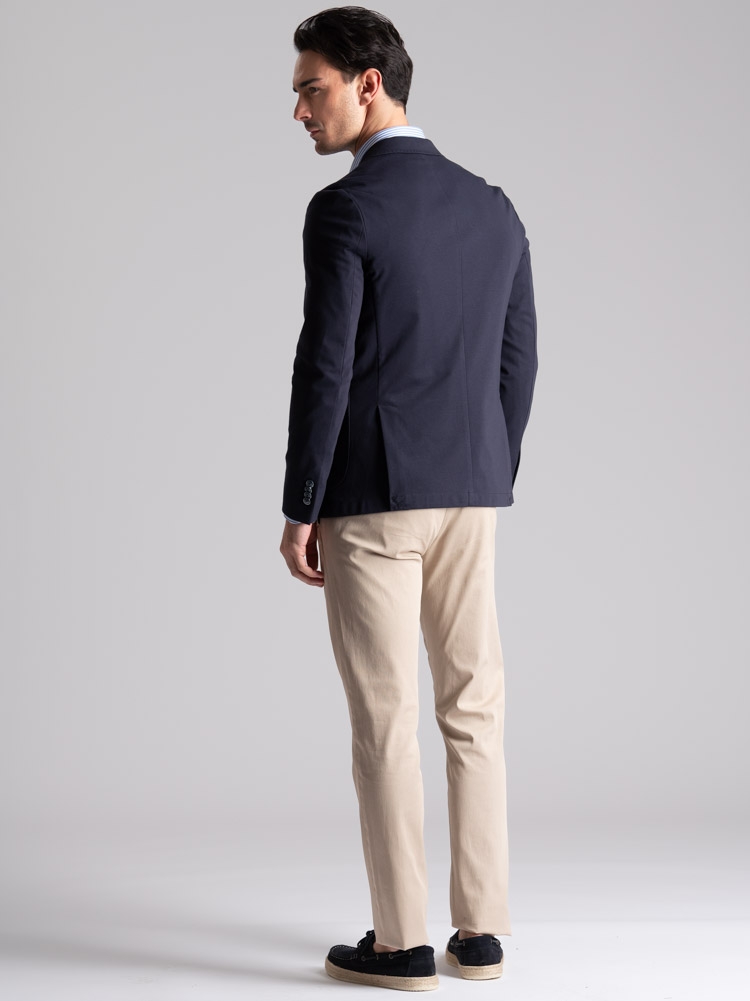 Chaqueta de hombre en tejido Jersey Punto Milano de color azul marino