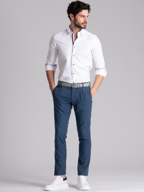 Camisa blanca blindada de cuello abotonado para hombre 2