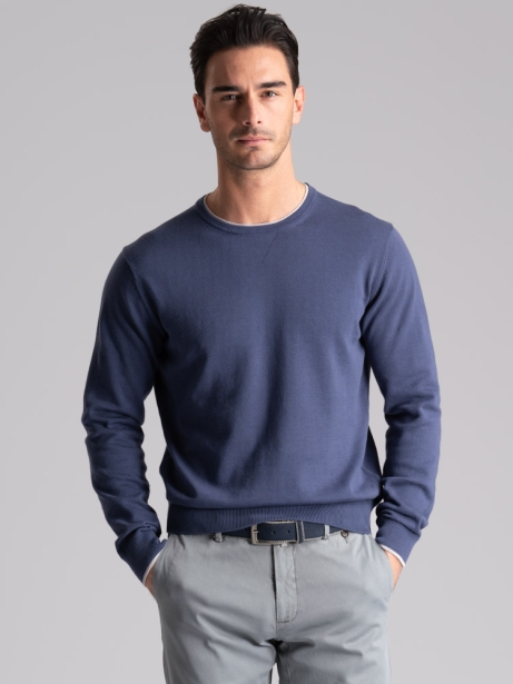 Jersey de cuello redondo para hombre con doble cuello y contrastes