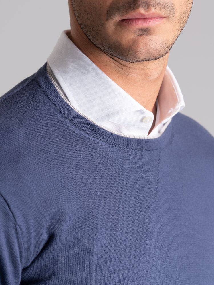 Jersey de cuello redondo para hombre con doble cuello y contrastes