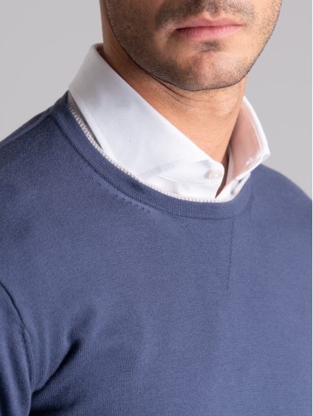 Jersey de cuello redondo para hombre con doble cuello y contrastes