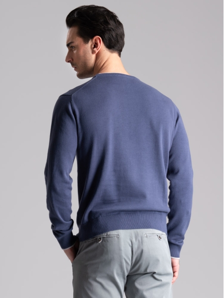 Jersey de cuello redondo para hombre con doble cuello y contrastes