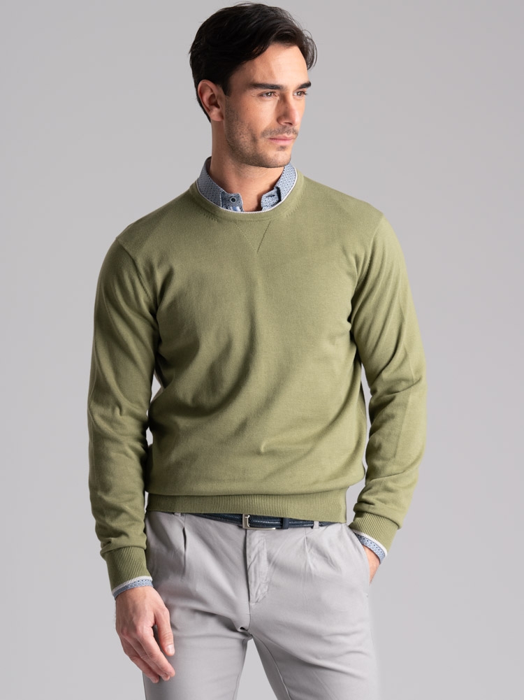 Jersey de cuello redondo para hombre con doble cuello y contrastes