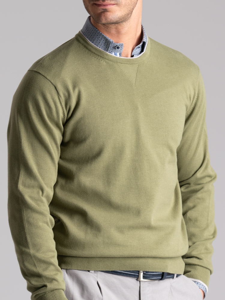 Jersey de cuello redondo para hombre con doble cuello y contrastes