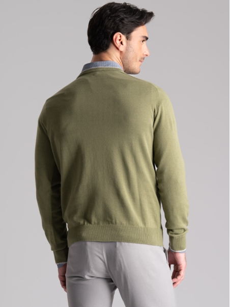Jersey de cuello redondo para hombre con doble cuello y contrastes