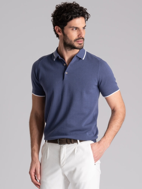 Polo de hombre de media manga en punto por cable con contrastes