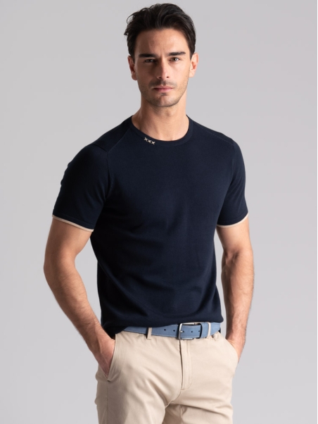 Camiseta de hombre de manga corta en punto satinado con cruces