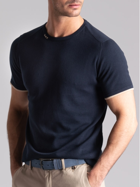 Camiseta de hombre de manga corta en punto satinado con cruces