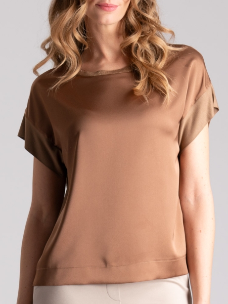 Camisa de mujer en dos tejidos cuello redondo manga baja 2
