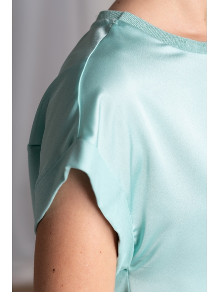 Camisa de mujer en dos tejidos cuello redondo manga baja