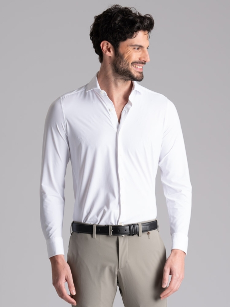 Camisa de hombre TECNO blanca perforada cuello semifrancés