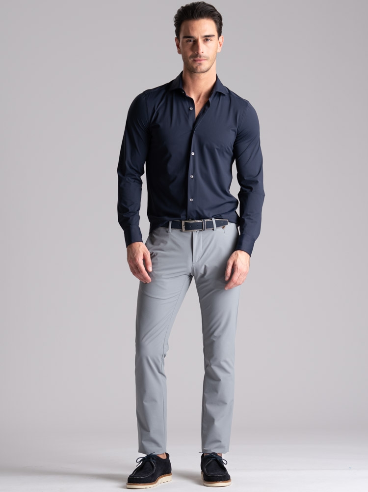 Camicia uomo TECNO blu traforata collo semi francese