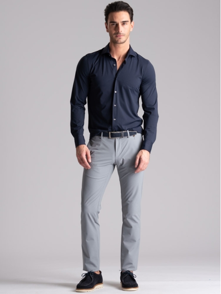 Camicia uomo TECNO blu traforata collo semi francese