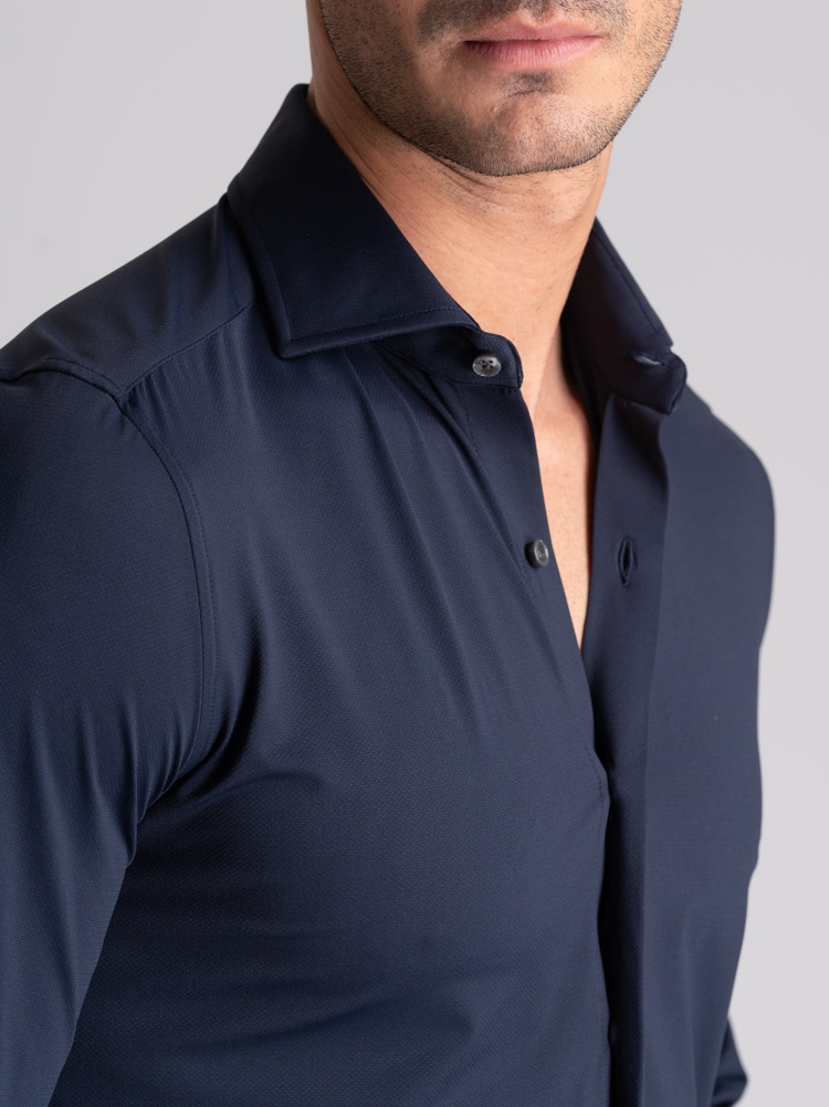 Camicia uomo TECNO blu traforata collo semi francese