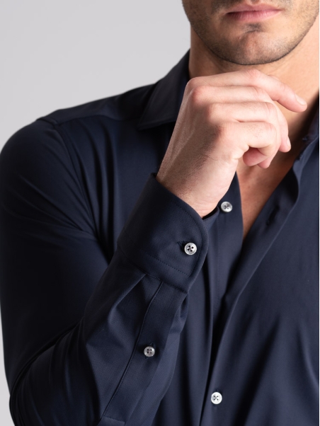 Camisa calada azul de hombre TECNO cuello semifrancés