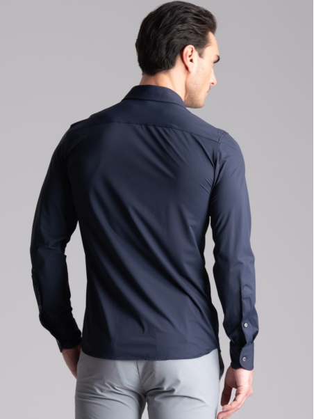 Camicia uomo TECNO blu traforata collo semi francese