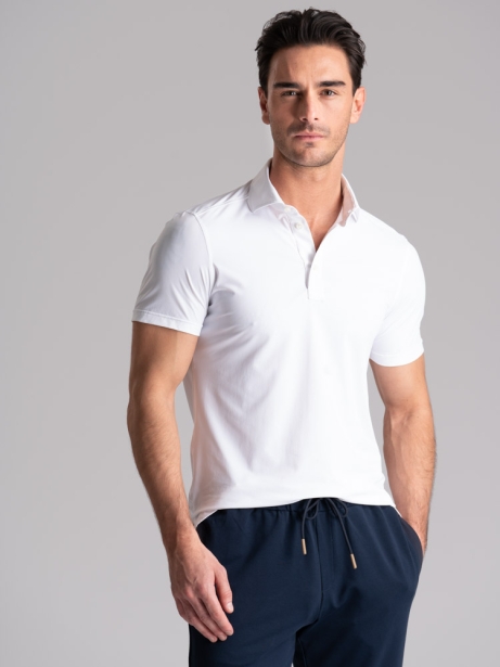 Polo blanco TECNO de media manga para hombre con cuello camisero