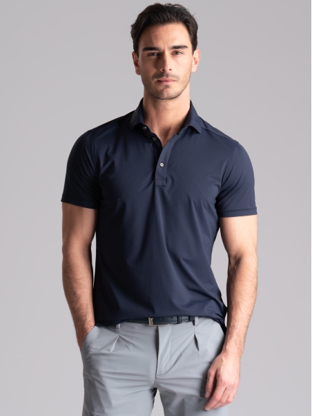 Polo uomo blu TECNO mezza manica con collo camicia