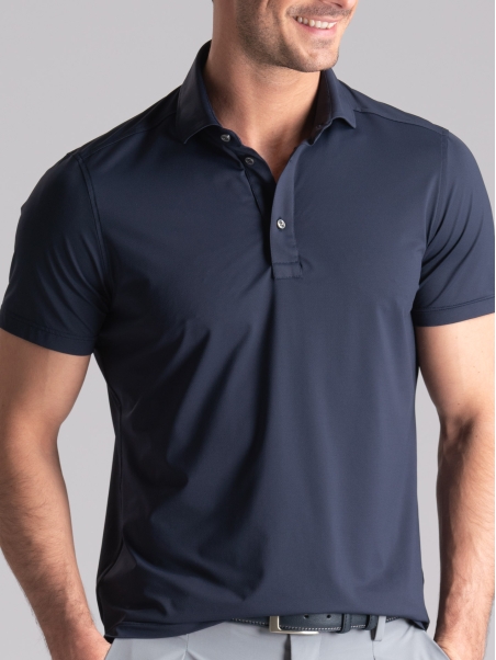 Polo azul TECNO de media manga para hombre con cuello camisero