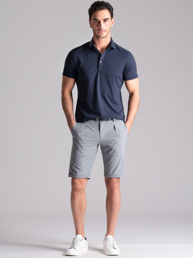 Polo uomo blu TECNO mezza manica con collo camicia