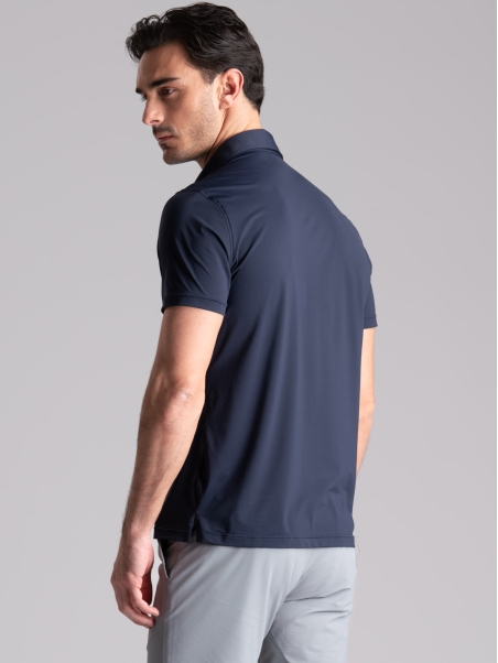 Polo uomo blu TECNO mezza manica con collo camicia