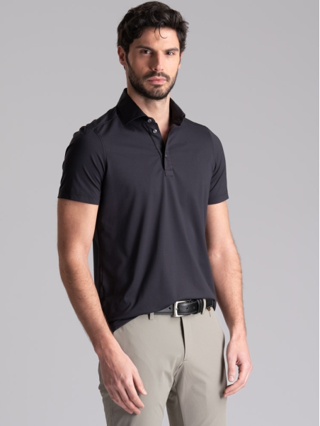 Polo negro de media manga TECNO para hombre con cuello camisero