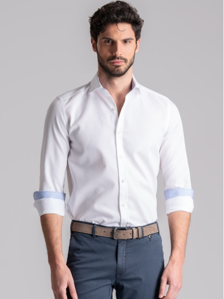 Camicia uomo bianca tessuto operato collo button down