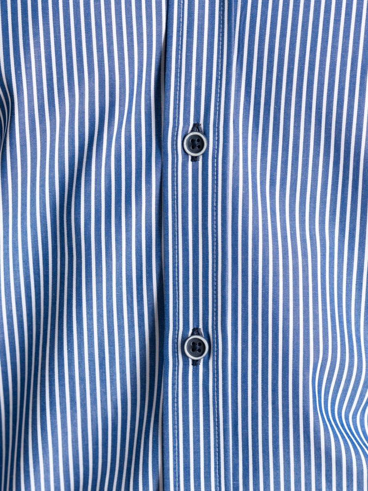 Camisa de rayas para hombre con cierre de velcro y cuello semidesplegado