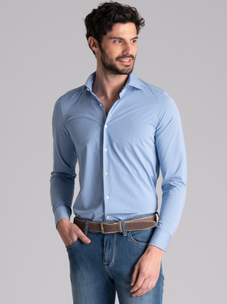 Camisa de hombre TECNO micro raya cuello semifrancés