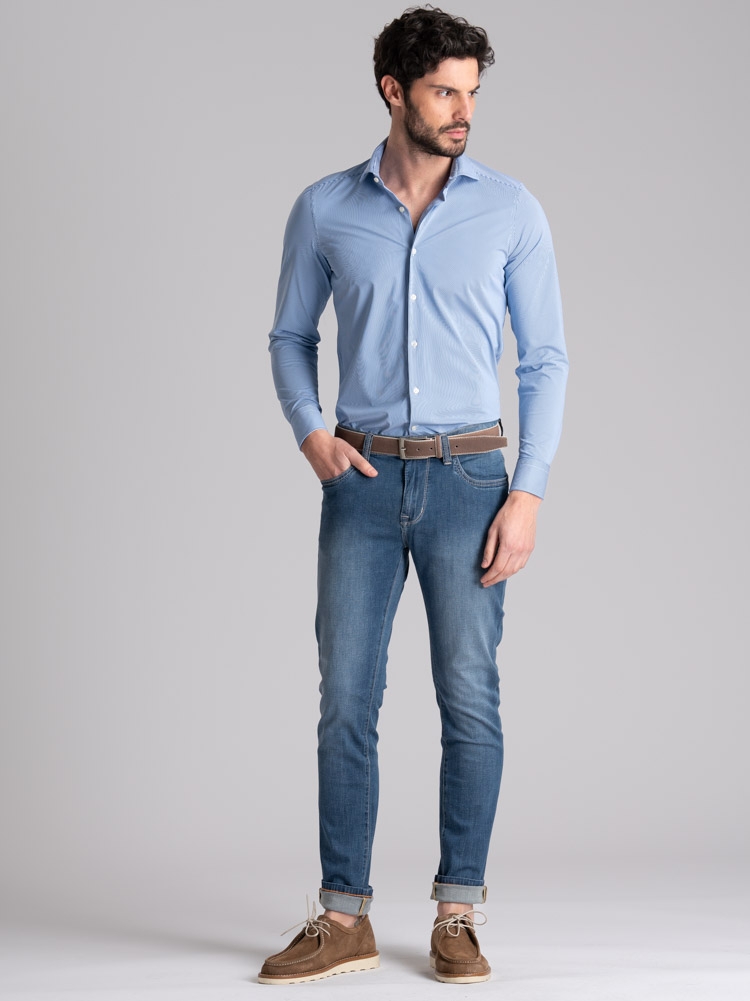 Camicia uomo TECNO micro riga collo semi francese