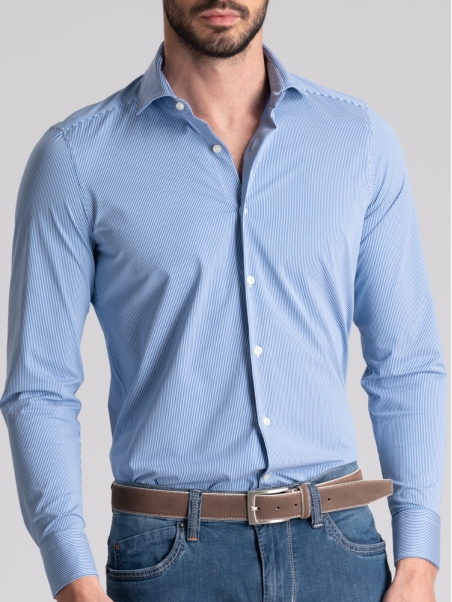 Camisa de hombre TECNO micro raya cuello semifrancés