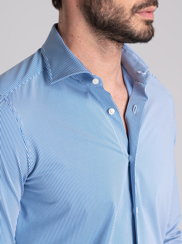 Camisa de hombre TECNO micro raya cuello semifrancés