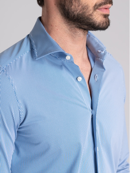 Camisa de hombre TECNO micro raya cuello semifrancés