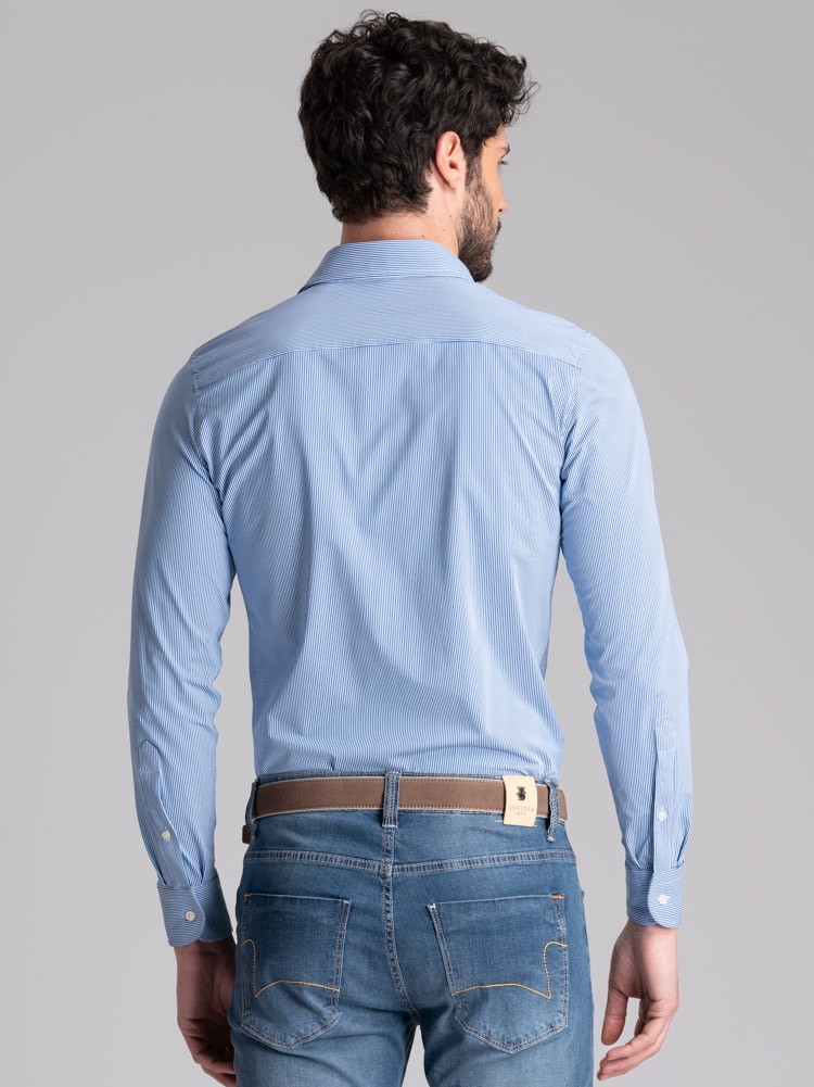 Camisa de hombre TECNO micro raya cuello semifrancés