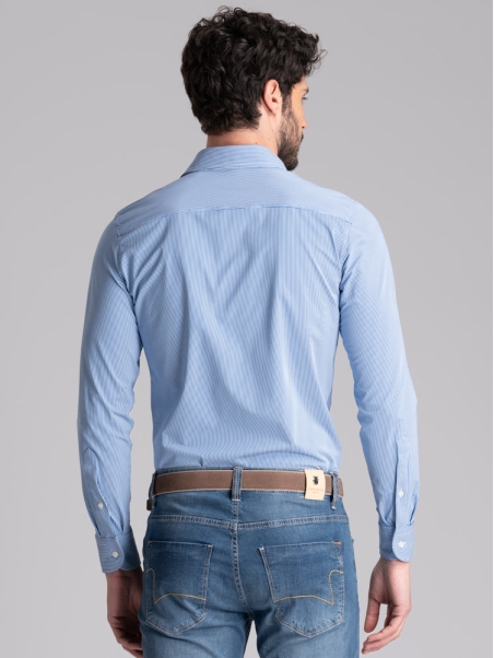 Camisa de hombre TECNO micro raya cuello semifrancés