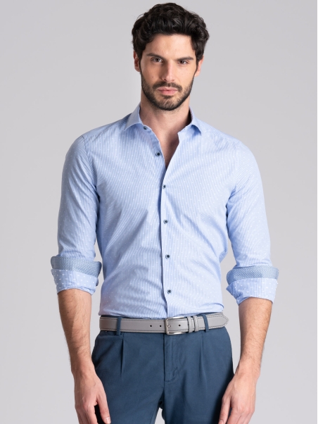 Camicia uomo rigata azzurra e bianco collo semi francese