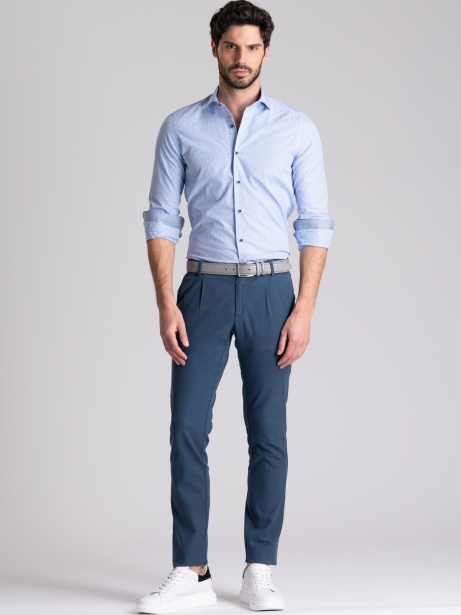 Camisa de rayas para hombre azul y blanca cuello semifrancés 2