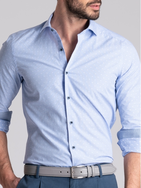Camisa de rayas para hombre azul y blanca cuello semifrancés