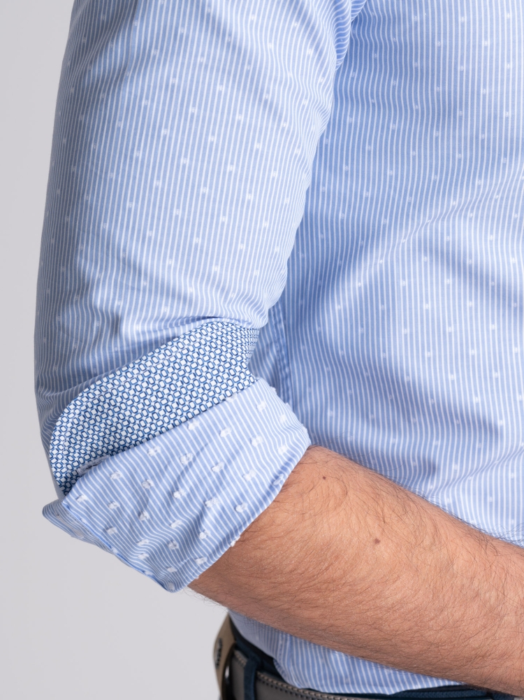Camisa de rayas para hombre azul y blanca cuello semifrancés
