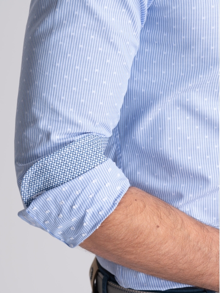 Camisa de rayas para hombre azul y blanca cuello semifrancés