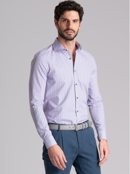 Camicia uomo fantasia fiorellino collo semi francese