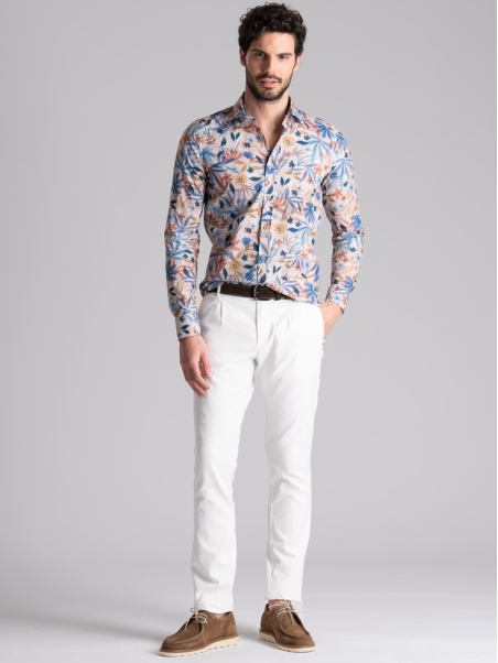 Camisa de hombre con estampado de hojas y flores Cuello semifrancés