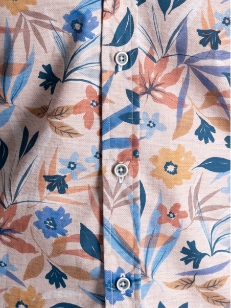 Camisa de hombre con estampado de hojas y flores Cuello semifrancés